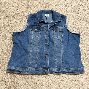 [DG2 by Diane Gilman] Boho Sleeveless Floral Embroidered Jean Vest Artsy 2X